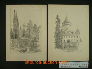 100582 - 1955 ??? Láďa: Konopiště, sestava 2 reprodukcí A4, 1x lehké
