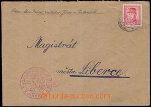 100820 - 1946 JINCE  dopis adresovaný do Liberce, vyfr. známkou 2,4