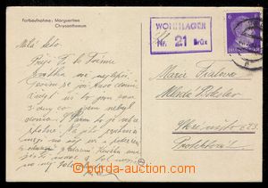 100894 - 1943 poštovna WOHNLAGER/ Nr.21 Brüx, Geb. 1338/2, vyfranko