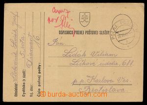 100941 - 1941 Slovak FP card, CDS FP 16a/ 20.VII.41, formation/sectio