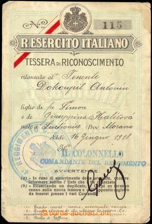 101258 - 1918 ČS. LEGIE / ITÁLIE  legionářská legitimace na jmé