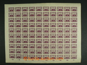 101264 - 1919 Pof.S1, 2h purple-red, whole 100-stamps sheet, plate ma