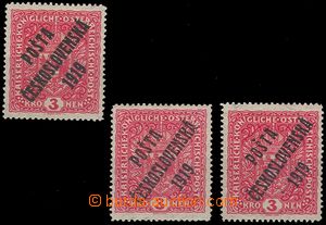 101355 -  Pof.49 3x, Znak 3K červená, žilkovaný papír, 1x svěž