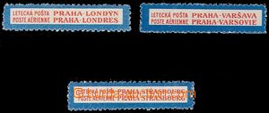 101775 - 1930 ČSR I.  sestava 3ks leteckých nálepek PRAHA–LONDÝ