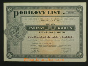 102036 - 1937 ČSR I.  podílový list, Obchodní a výrobní družst