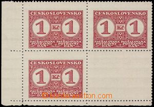 102441 - 1935 Pof.PD9B, value 1CZK, corner blk-of-3 with coupon, c.v.