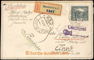 102566 - 1919 CENSORSHIP  Reg letter to Rumania, with Pof.18, Hradča