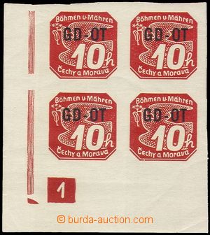 102634 - 1939 Pof.OT1, lower corner blok of 4 with plate number 1, en