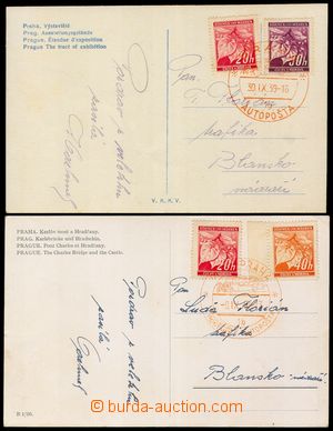 102653 - 1939 sestava 2ks prošlých pohlednic s oranžovými raz. au