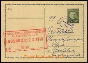 102694 - 1940 dopisnice Tiso 50h do Bratislavy, VLP 6 ŽILINA–BRATI
