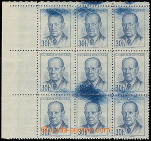 102864 - 1953 Pof.740, Zápotocký 30h modrá, rohový 9-blok, VV - s
