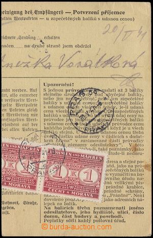 102988 - 1941 ústřižek balíkové průvodky vyfr. zn. Pof.44 3x, D