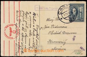 103242 - 1940 postal-agency OMPITAL (ČASTÁ) framed pmk on Ppc, CDS 
