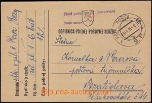103250 - 1939 Slovak FP card, CDS FP 12/ 24.IX.39, censorship mark, v