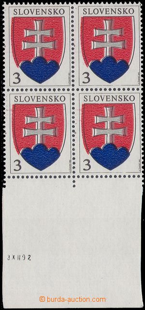 103260 - 1993 Zsf.2, Coat of arms 3Kčs, block of four with lower mar