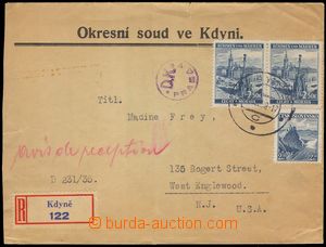 103281 - 1939 úřední R-dopis do USA, smíšená frankatura čs. zn