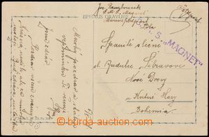 103299 - 1918 S.M.S. MAGNET, violet straight line postmark on Ppc, ad