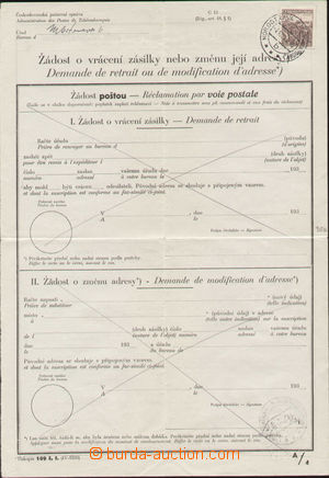 103659 - 1937 Žádost o změnu dobírky, tiskopis 109 česko - franc