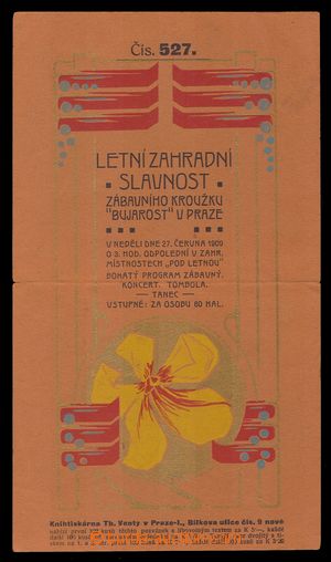 103694 - 1909 SECESE  pozvánka na zahradní slavnost, Praha 27. čer