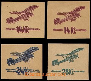 103886 - 1920 PLATE PROOF overprints, 14CZK 2x, 24CZK and 28CZK in or