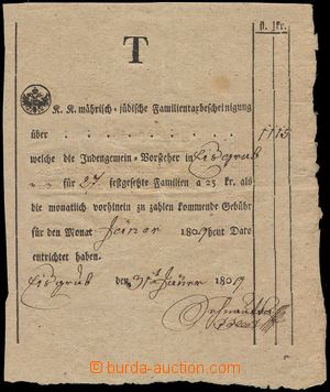 104113 - 1809 JUDAIKA / LEDNICE  potvrzení o zaplacení 11 zlatých 