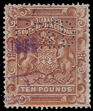 104138 - 1892 Mi.11, 10£ stamp. with perfin USED and fiscal  vio