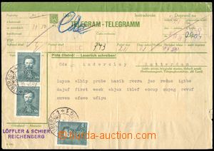 104266 - 1938 celý telegram s vytištěným kolkem 10h, česko-něme