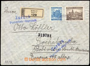 104295 - 1941 PŘERUŠENÁ DOPRAVA  R-dopis do Bolívie (!), vyfr. zn