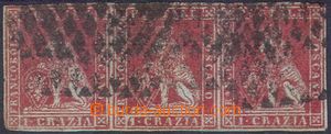 104927 - 1851 Mi.4yb, Lion 1Cr carmine, horizontal strip of 3, c.v.. 