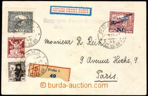 105060 - 1921 Reg and airmail letter to Paris with Pof.L2, I. provisi