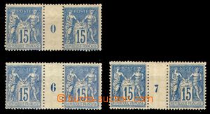 105087 - 1892 Mi.83, Allegory 15c, 3 pcs of 2-stamps gutter with nume