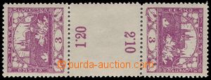 105177 -  Pof.2Mp, 3h violet, vertical 2-stamps opposite facing gutte