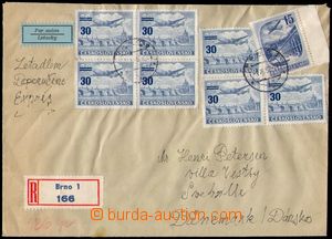 105432 - 1952 heavier Reg and airmail letter to Denmark, with Pof.L32