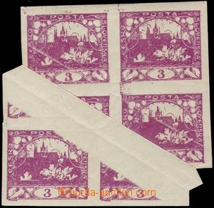 105756 -  Pof.2, 3h violet, block of four with exceedingly wide paper
