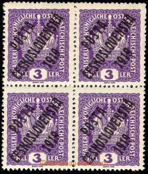 105791 -  Pof.33x, Crown 3h violet, block of four, thick paper 0,1mm,