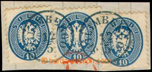 105902 - 1864 Mi.22, 10Sld blue, 3-tuple franking on small cut-square
