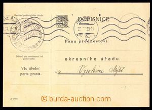 105942 - 1939 úředně vydaná čsl. dopisnice osvobozená od pošto