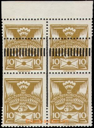 105969 -  Pof.146A, 10h olive, block of four with upper margin sheet,