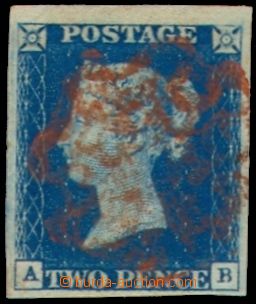 106315 - 1840 Mi.2a, Královna Viktorie 2P tmavě modrá, krajový ku