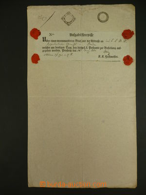 108186 - 1811 předtištěný podací recepis z Prostějova, 4 červe