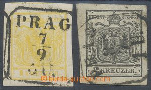 108492 - 1850 the first issue., Mi.1, 2, value 1 Kr citreous yellow -