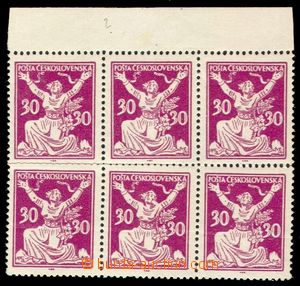 108659 -  Pof.153, 30h fialová, krajový 6-blok, obtisk na lepu (ov