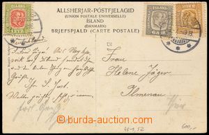 108739 - 1908 pohlednice Reykjaviku do Německa vyfr. zn. Mi.48, 49, 