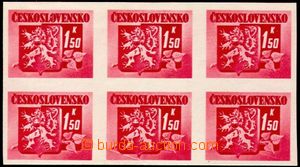 108853 - 1945 Pof.365B, Bratislava-issue 1,50 Koruna red, block of 6,