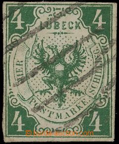 109567 - 1859 Mi.5a, Znak 4S, tmavě zelená, hezký střih, nadprům