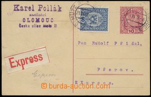 109588 - 1918 CPŘ5, Crown 10h, sent as express, uprated with stamp M