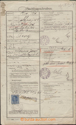 109627 - 1918 poptávací list, vyfr. zn. Karel 25h modrá, DR NAPAJE