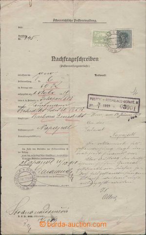 109628 - 1918 poptávací list, vyfr. smíšenou frankaturou zn. Kare