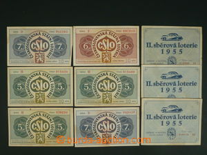 110421 - 1955-58 ČSR II.  sestava 9ks losů, lehké skvrny