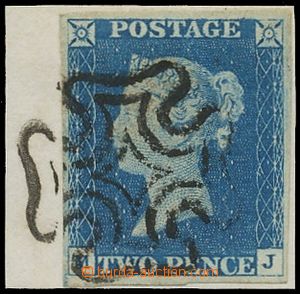 110431 - 1840 Mi.2b, Queen Victoria 2P, blue, plate 1, letters M-J, e